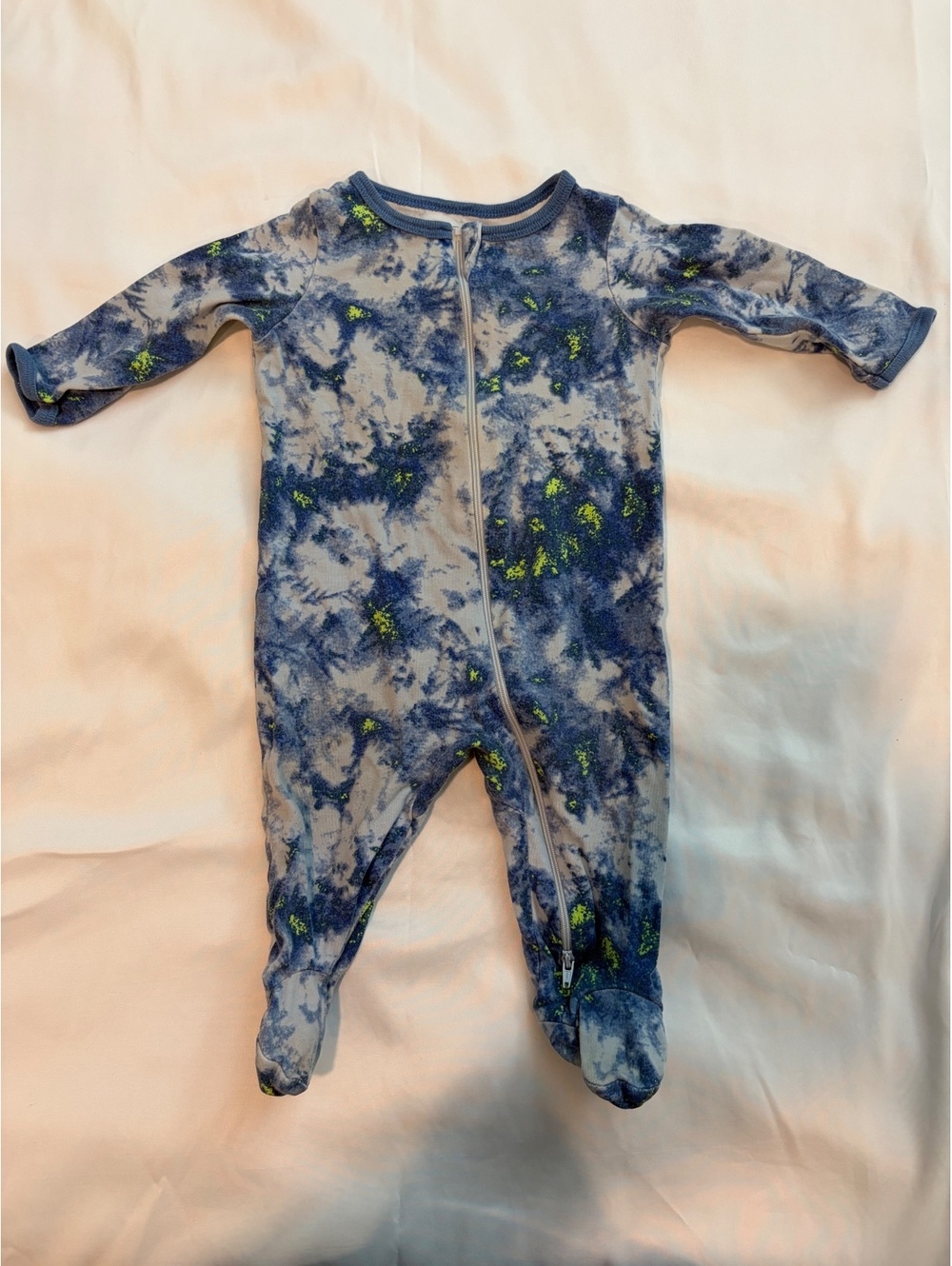 Wonder Nation Baby Sleepwear Footed Pajamas 3-6M Blue Tie-Dye Cotton